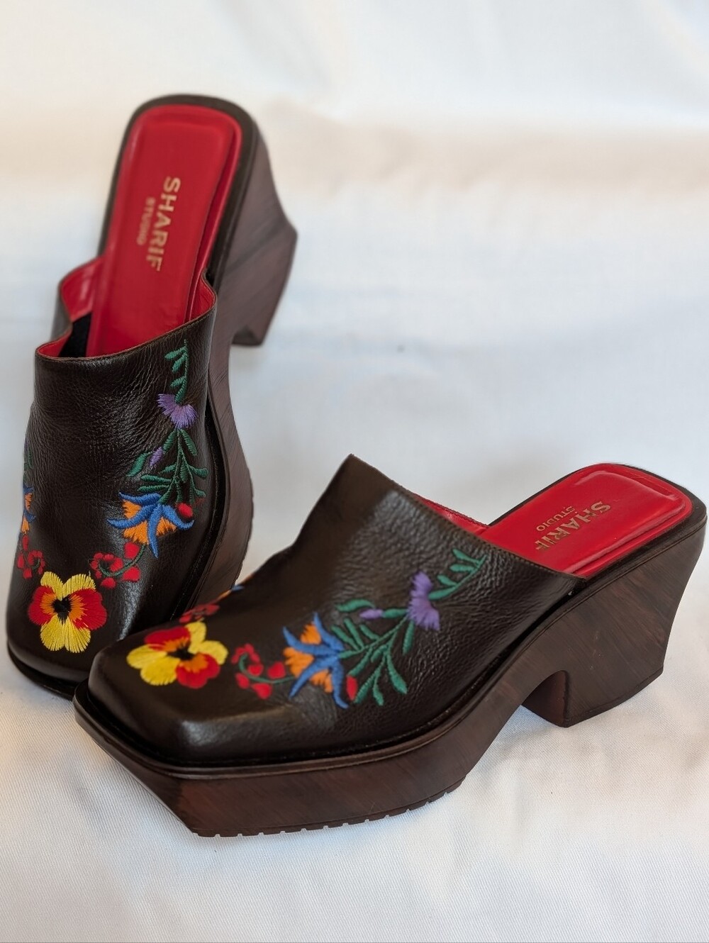Sharif Studio Brazil Leather Embroidered Platform Clogs